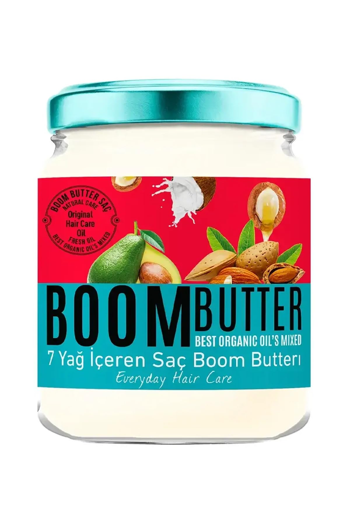 BOOM BUTTER Herbal Science Hair Oil by Beauty Care Bag 190 ml in a jar with turquoise lid on Tampa Home & Garden Store