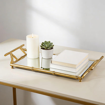 Large Gold Mirrored Tray With Bamboo And Display