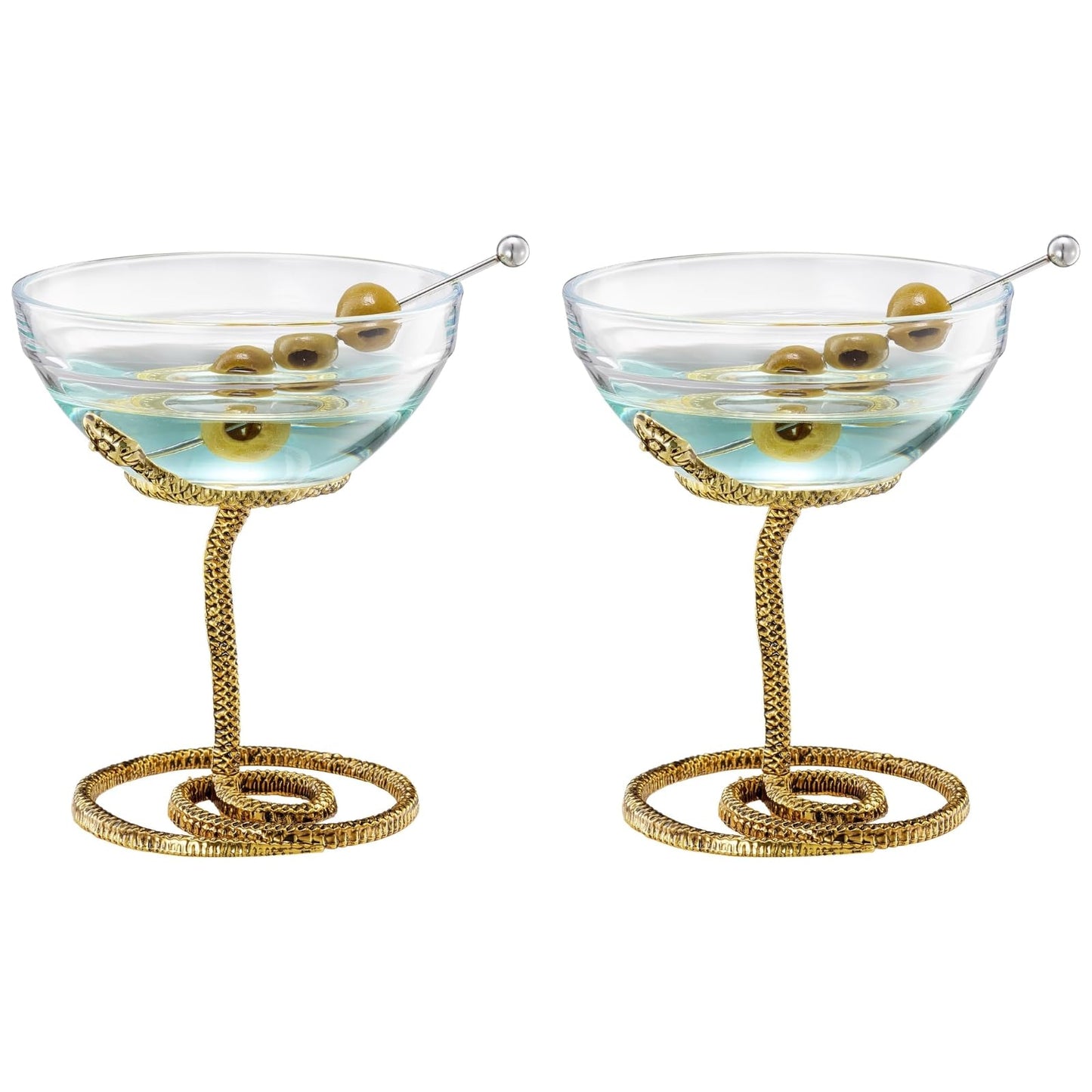 Gold Snake Serpent and Cocktail Glasses Set