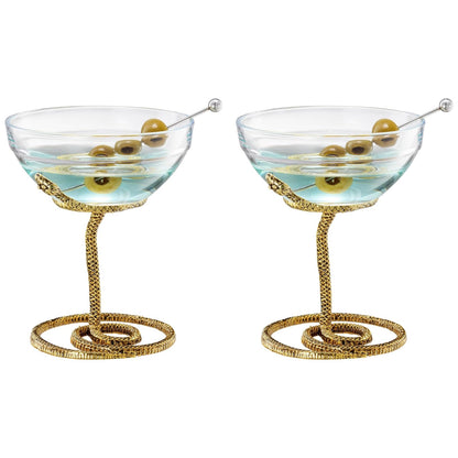 Gold Snake Serpent and Cocktail Glasses Set