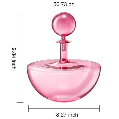 Blush Pink Low Arc Handblown Glass Decanter