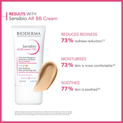 Bioderma Sensibio AR BB Cream SPF30 tube; white packaging with pink arc and BIODERMA branding for redness relief on Tampa Home & Garden Store