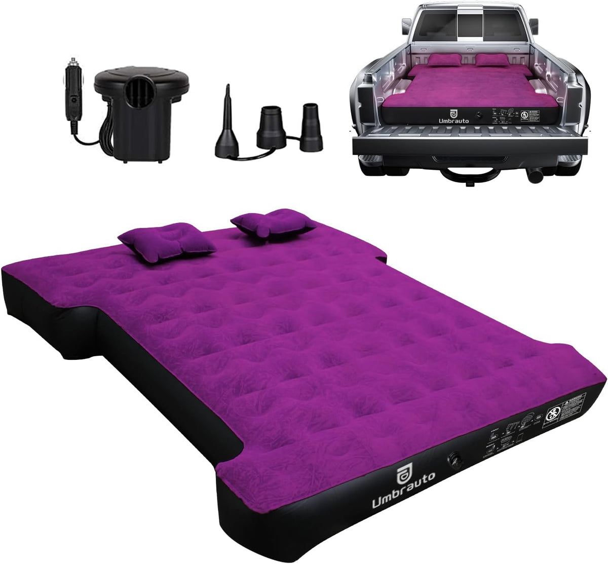 Umbrauto Nissan short truck bed air mattress in vibrant purple with pump and adapters on Tampa Home & Garden Store