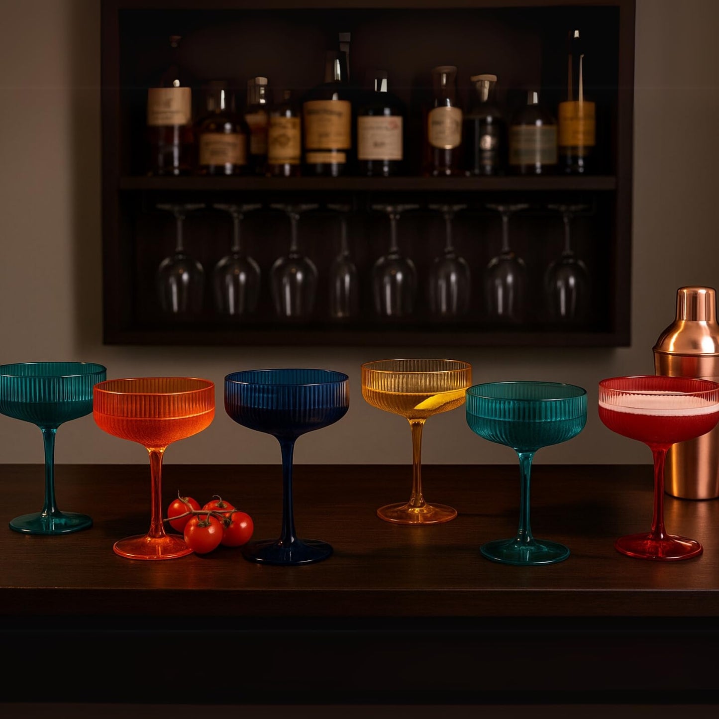 Vintage Ribbed Acrylic Martini Set of 6 Glasses