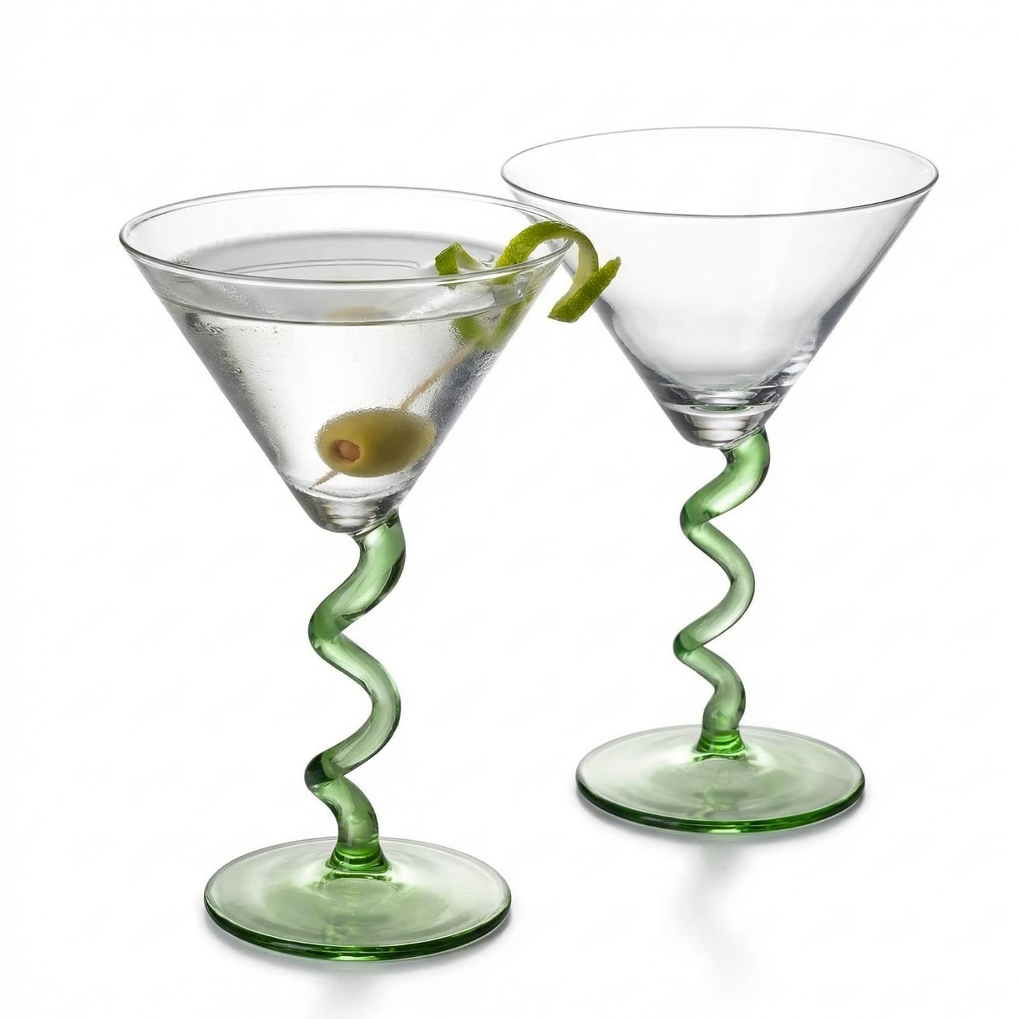 Green Spiral Stem Martini Glasses Set of 2