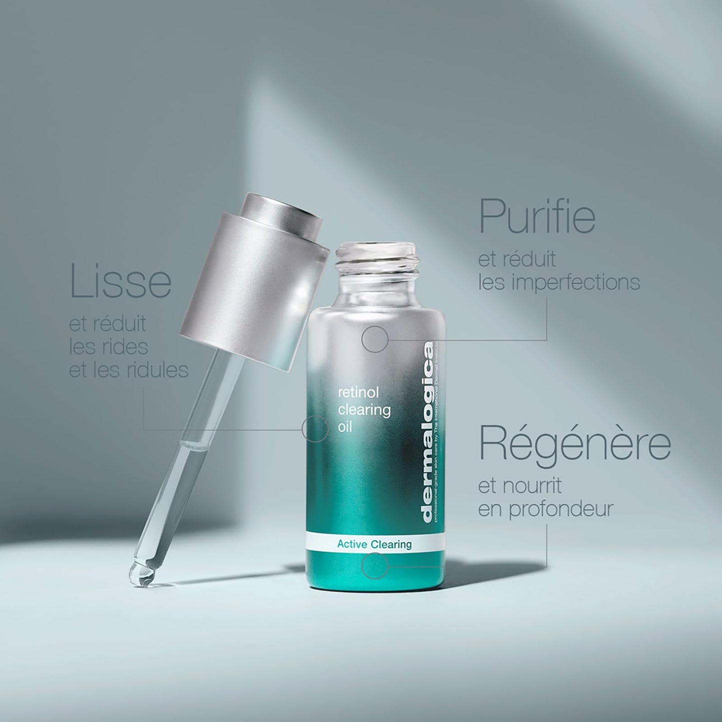 Dermalogica Retinol Clearing Oil bottle with dropper teal gradient label on Tampa Home & Garden Store