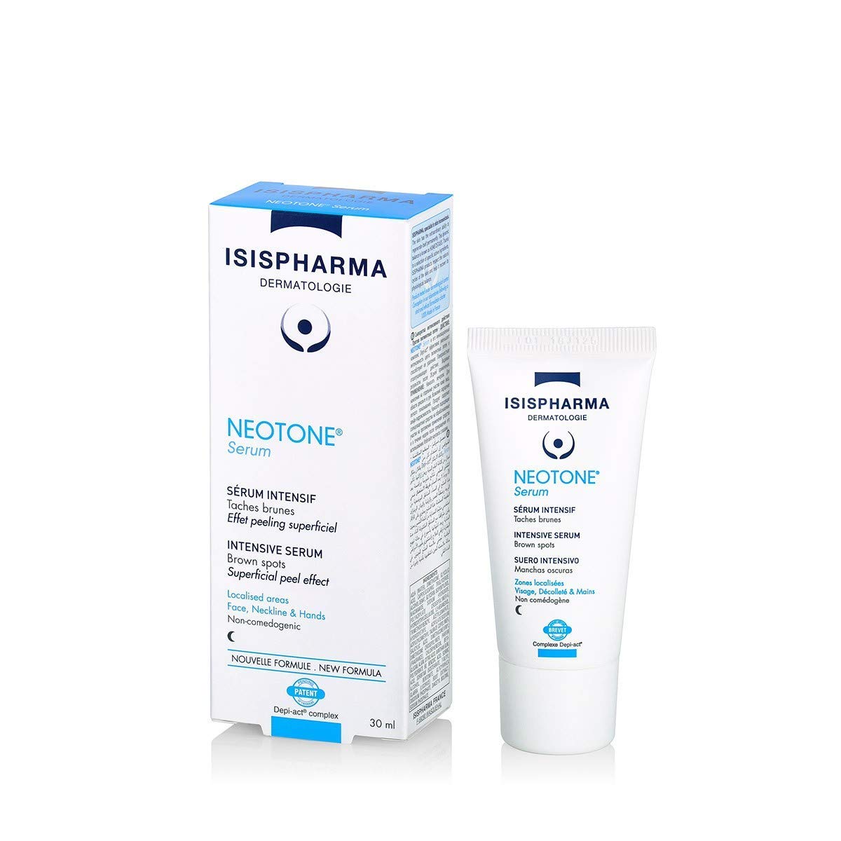 Isispharma Neotone Serum box & tube, white blue packaging 30 ml skincare serum on Tampa Home & Garden Store