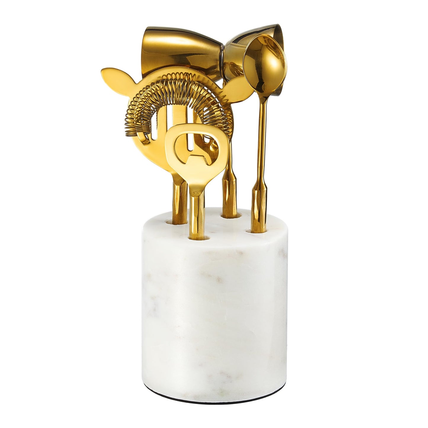 Gold Marble Cocktail Bar Tool Set With the Stand
