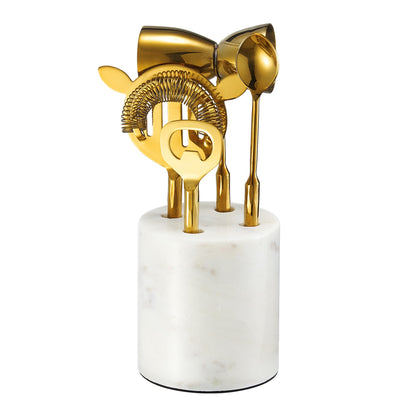 Gold Marble Cocktail Bar Tool Set With the Stand
