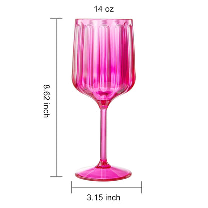 Set of Six Coral Acrylic Stemmed Wine Goblets