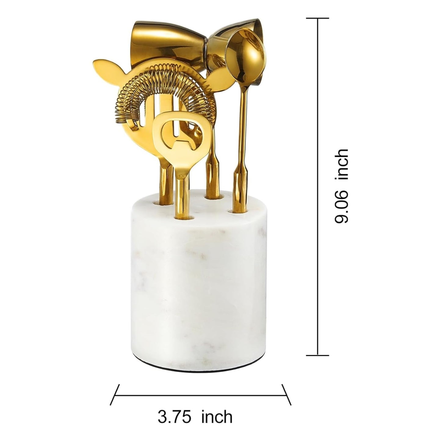 Gold Marble Cocktail Bar Tool Set With the Stand