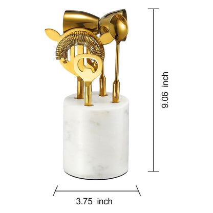 Gold Marble Cocktail Bar Tool Set With the Stand