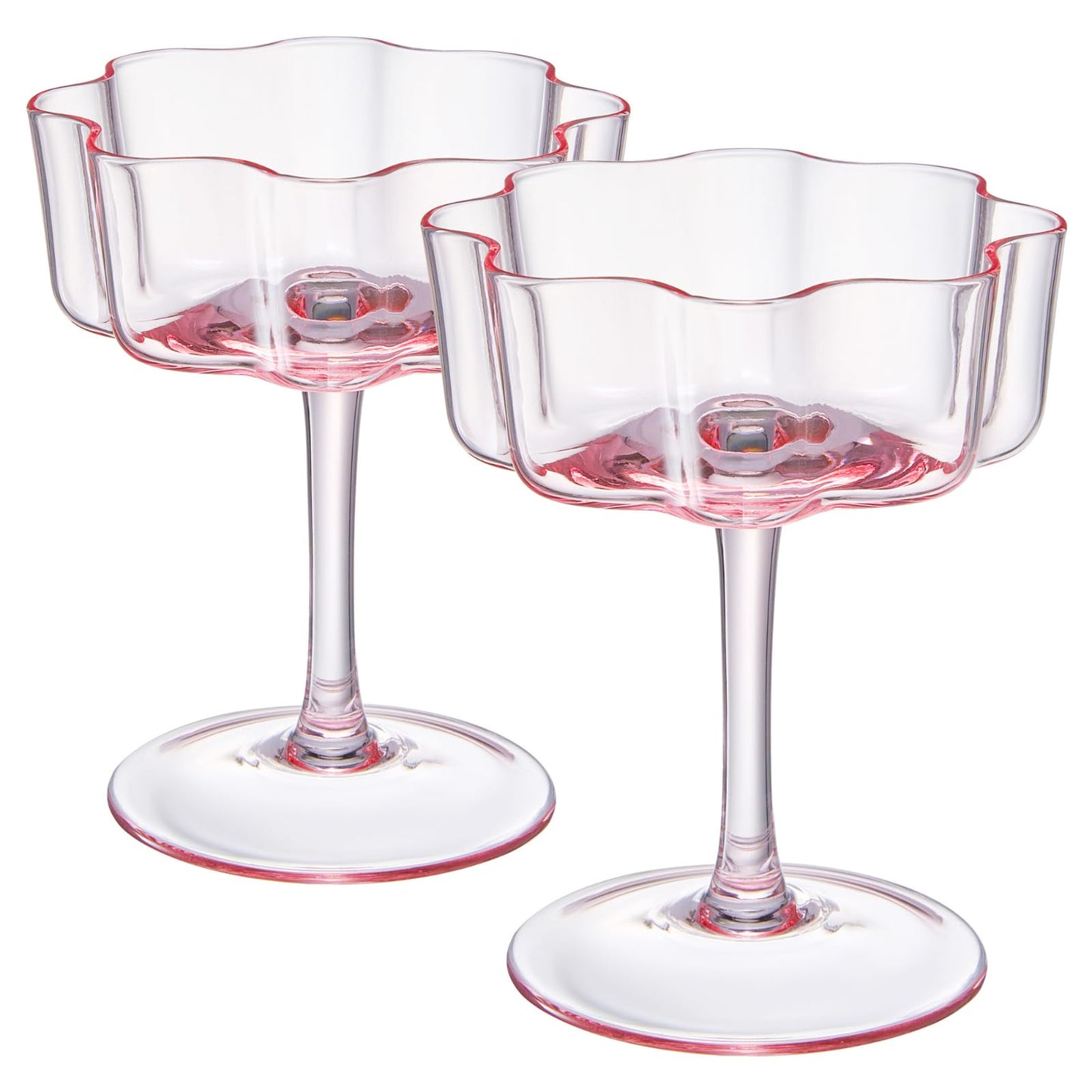 Pink Wave Glass Coupe Cocktail Set of Four