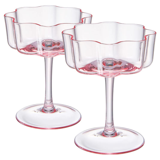 Pink Wave Glass Coupe Cocktail Set of Four