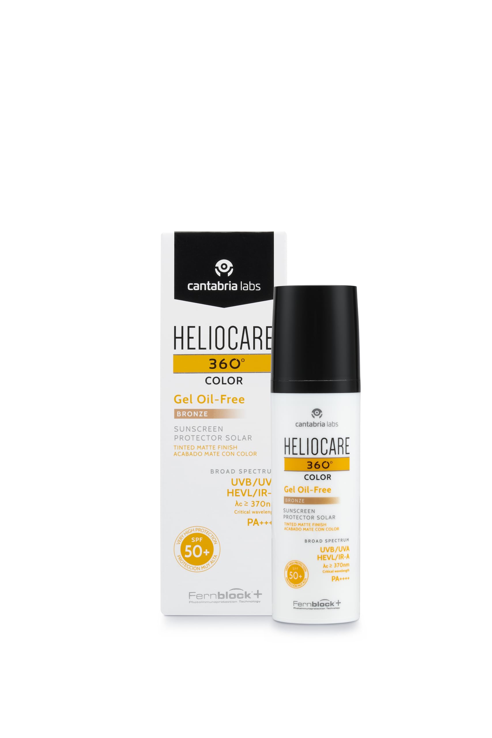 Heliocare 360 Gel Oil-Free Bronze sunscreen bottle with box Cantabria Labs SPF 50+ on Tampa Home & Garden Store