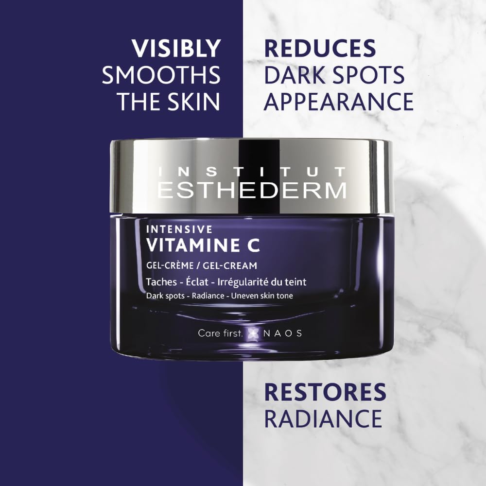 Face cream Esthederm Vitamin C Gel-Cream in a purple glass jar with a silver lid on Tampa Home & Garden Store