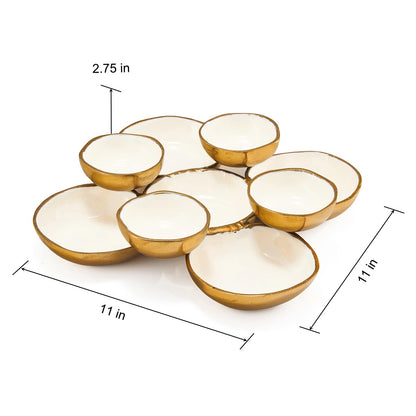 Cluster of Nine Gold and White Serving Bowls
