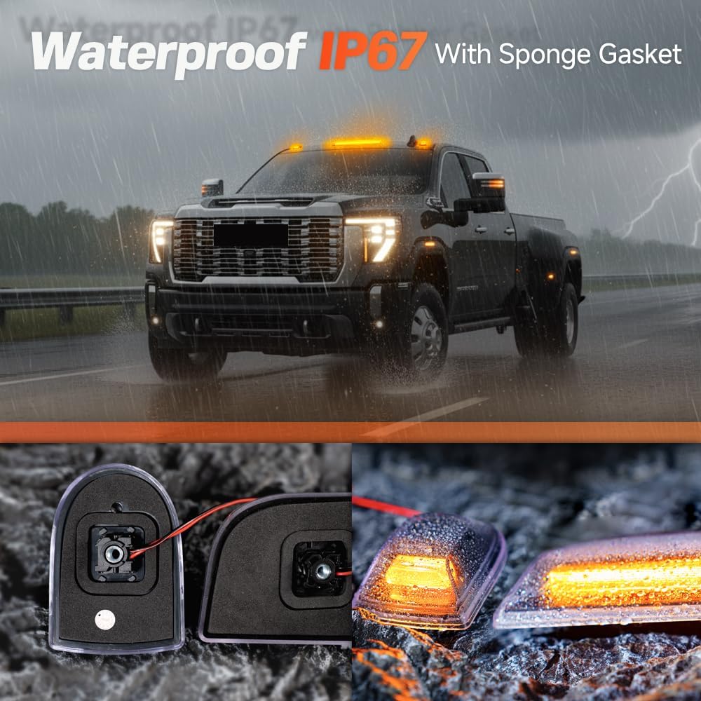 GMC/Chevy HD smoked amber LED roof cab lights by AutoLEDTech.com exterior vehicle lighting on Tampa Home & Garden Store