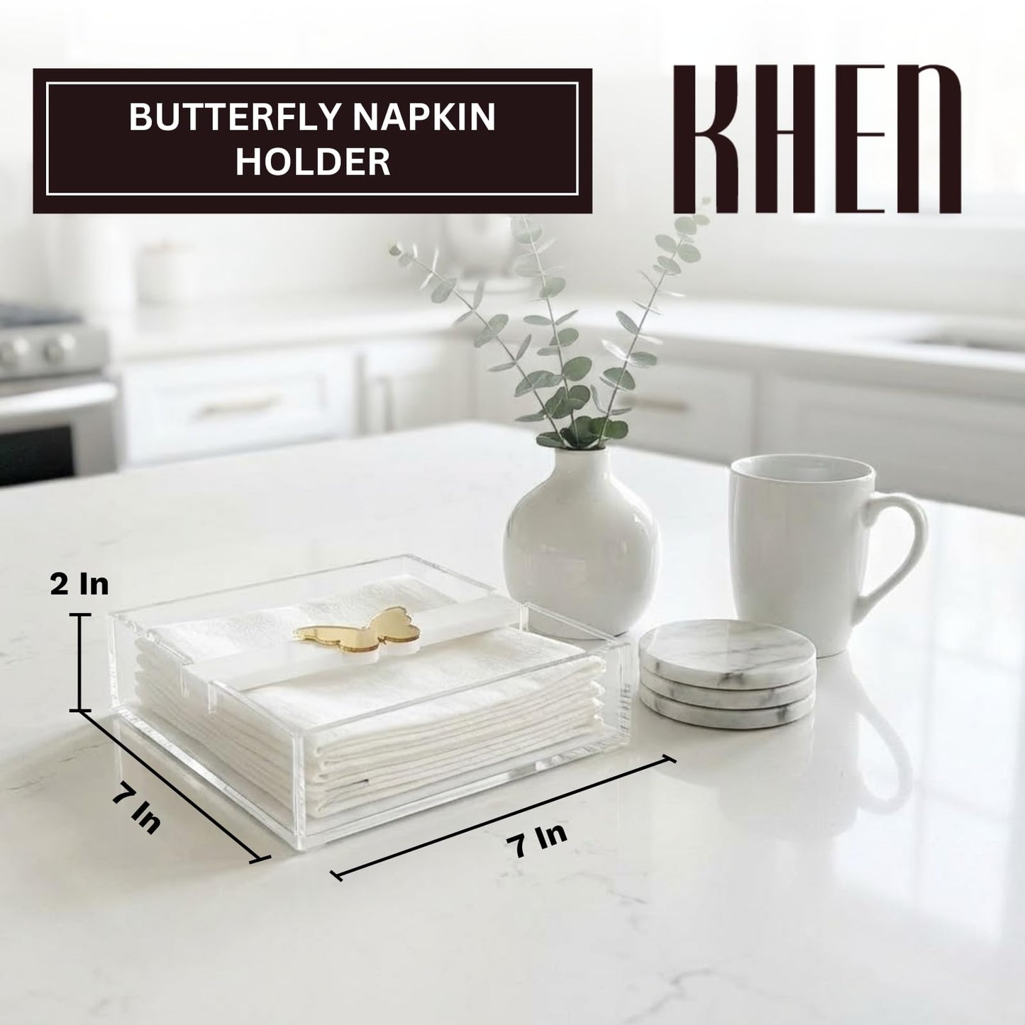 Clear Acrylic Napkin Holder with A Gold Butterfly