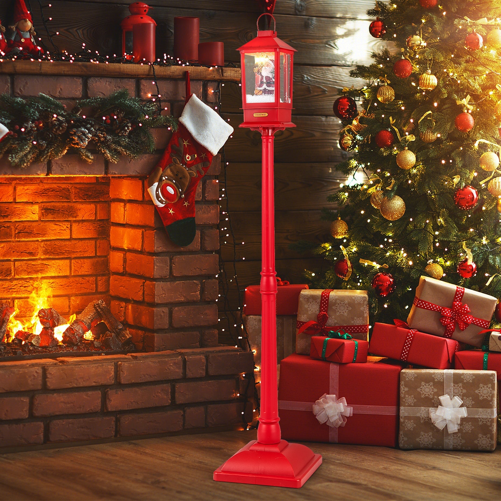61 Inch Red Christmas Musical Street Lamp Post with detachable snow globe lantern on Tampa Home & Garden Store