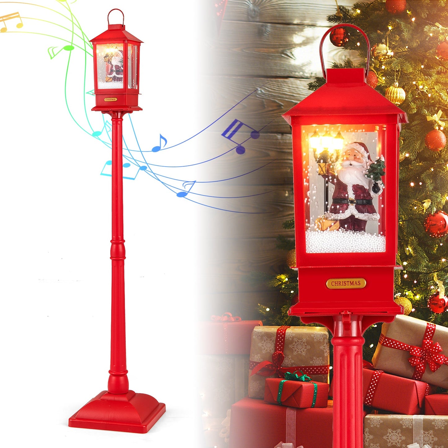 61 Inch Christmas Musical Street Lamp Post with Detachable Snow Globe Lantern Red by DirectDeals on Tampa Home & Garden Store