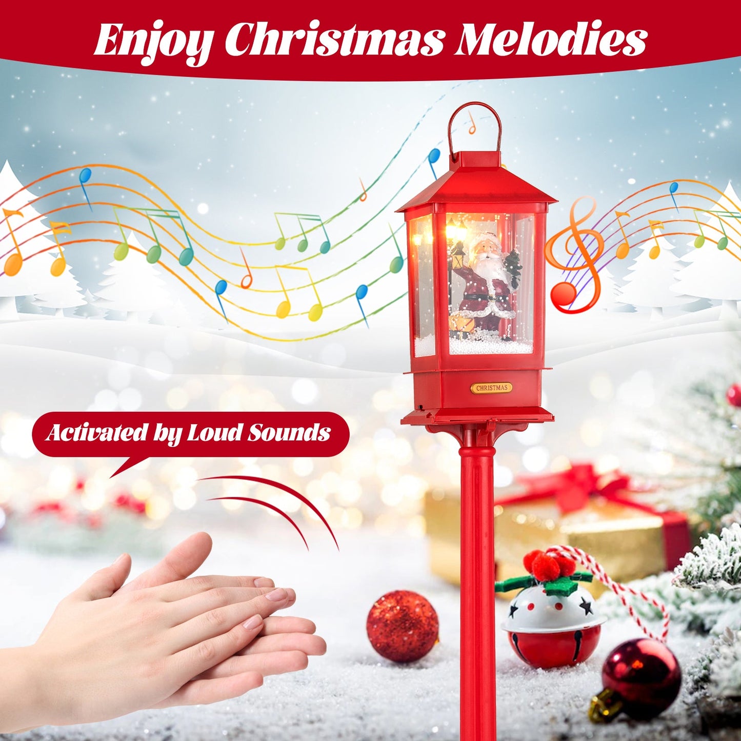61 Inch Christmas Musical Street Lamp Post red detachable snow globe lantern DirectDeals on Tampa Home & Garden Store