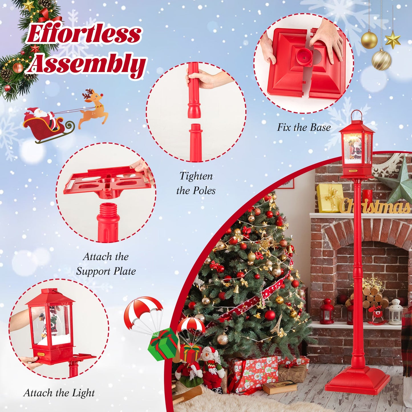 61 Inch Christmas Lamp Post with Detachable Snow Globe Lantern-Red DirectDeals on Tampa Home & Garden Store