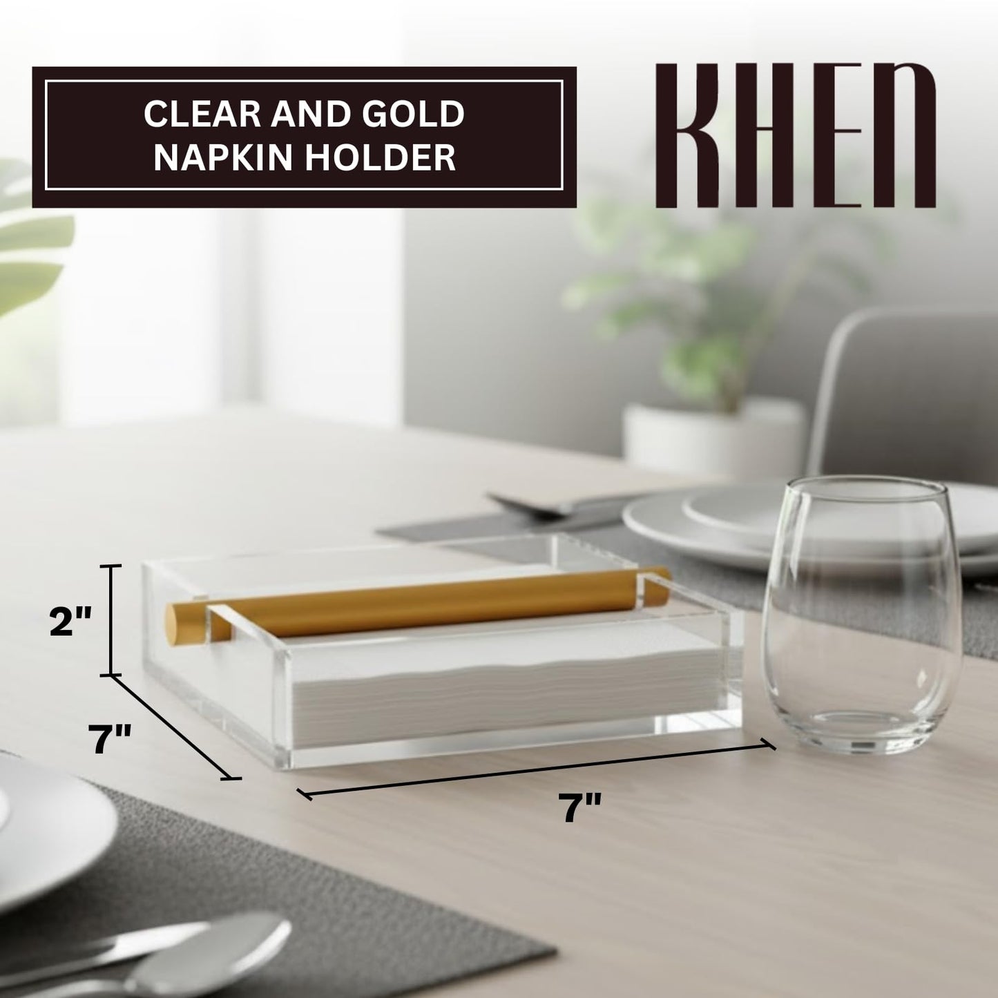 Clear and Gold Square Napkin Holder Table Decor