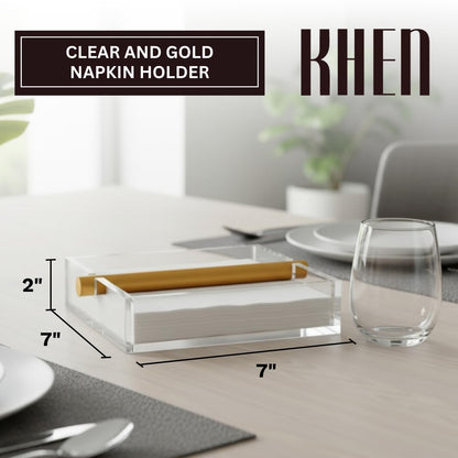 Clear and Gold Square Napkin Holder Table Decor