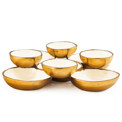 Cluster of Nine Gold and White Serving Bowls