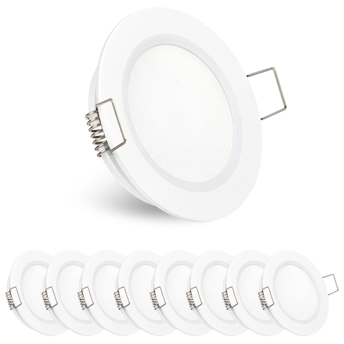 CBA10 - Paquete de 8 luces LED empotradas redondas de aluminio fundido de 2,5 W para gabinetes, iluminación descendente regulable y de bajo consumo 