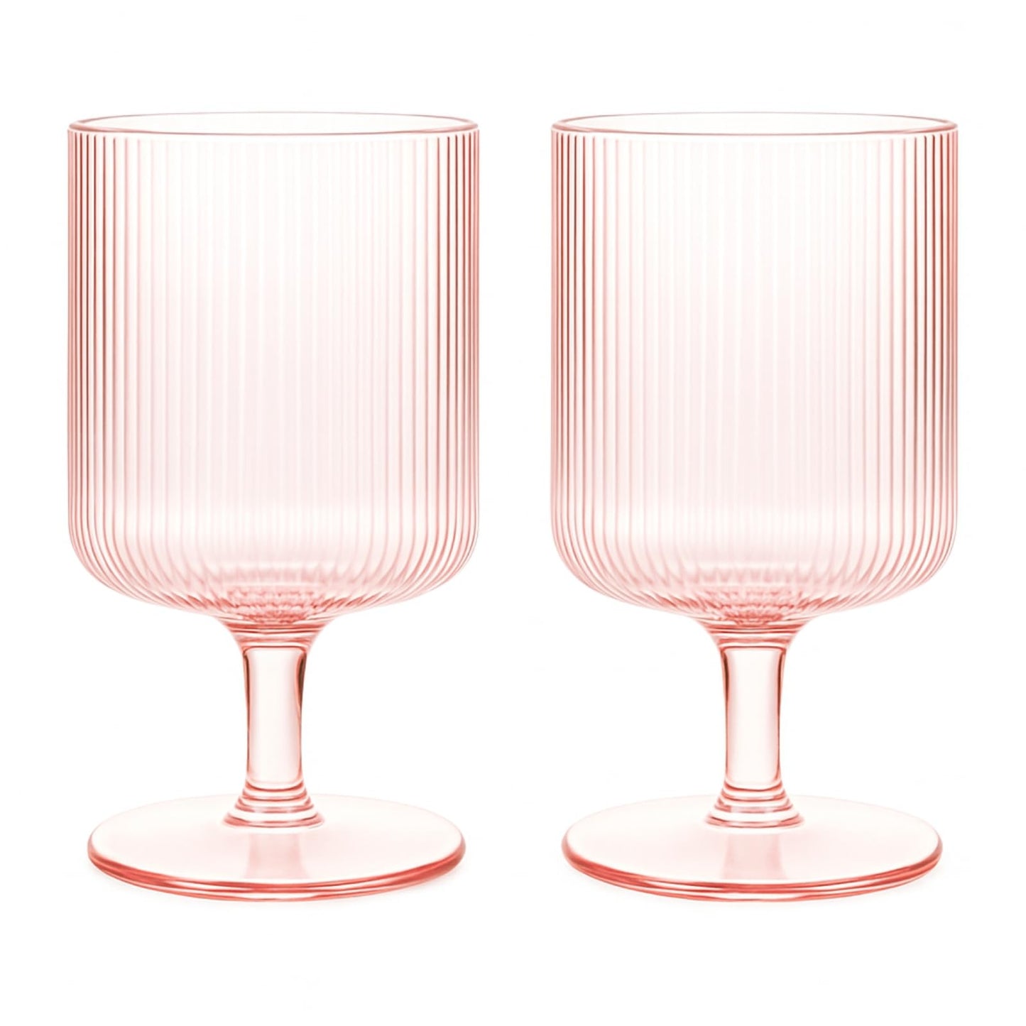 A Pair Of Blush Pink Ripple Stemmed Wine Glasses