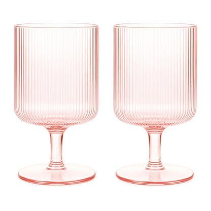 A Pair Of Blush Pink Ripple Stemmed Wine Glasses