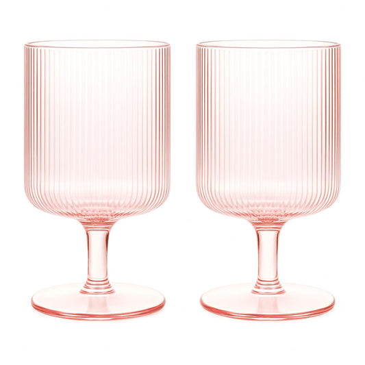 A Pair Of Blush Pink Ripple Stemmed Wine Glasses