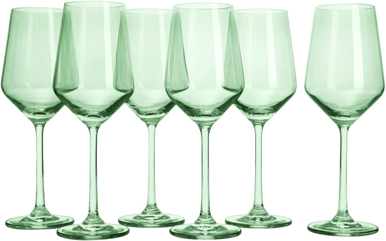 Rhea Stemmed Green Wine Glasses Set of Six