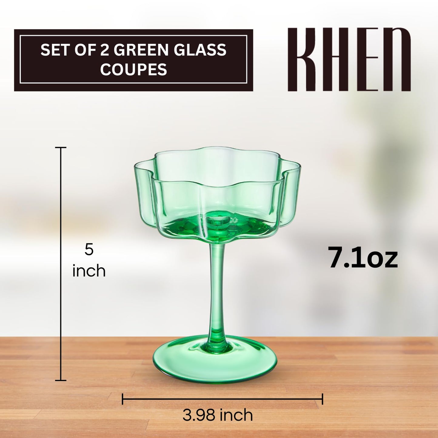 Jade Green Flower Champagne Coupes Set of Two