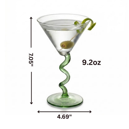 Green Spiral Stem Martini Glasses Set of 2
