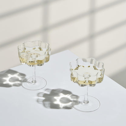 Flower Wave Cocktail Coupe and Glass Set Of 2
