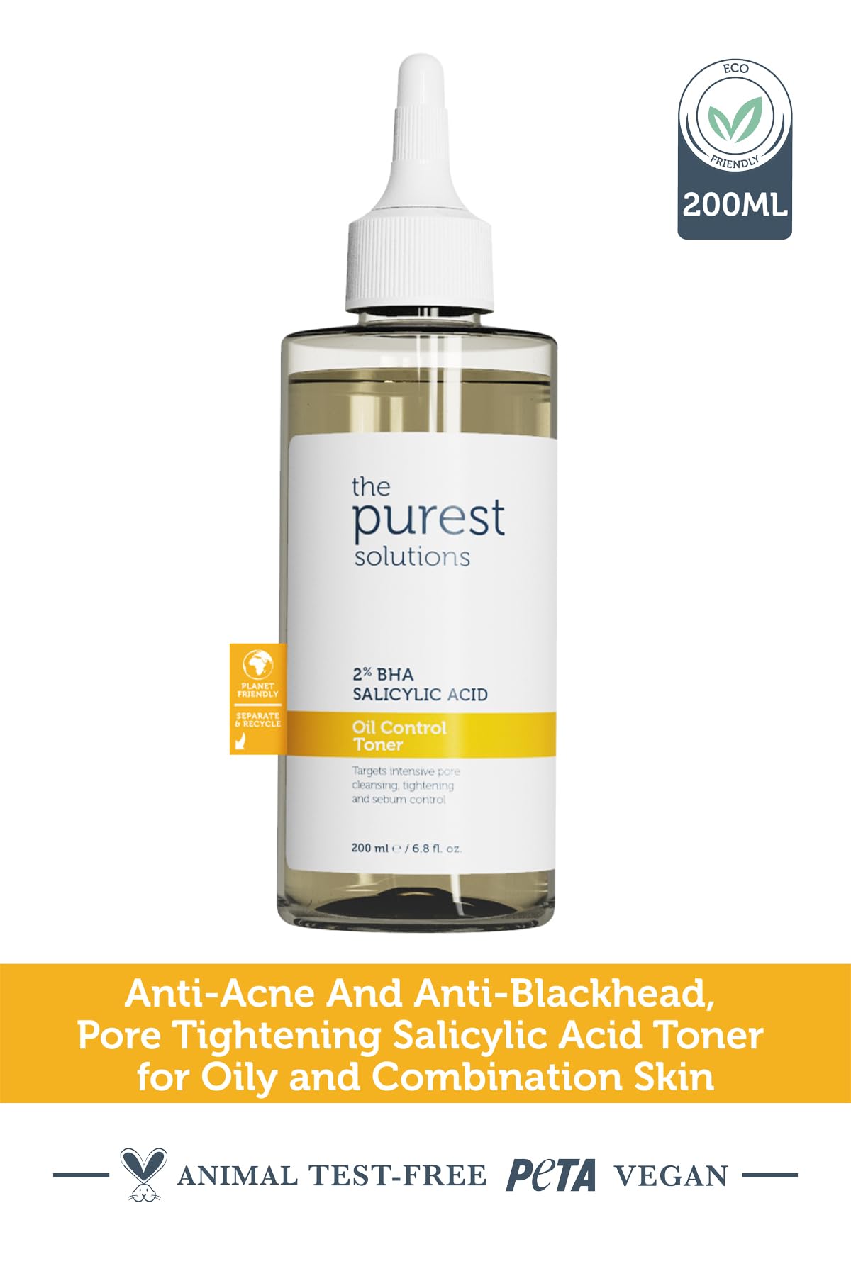 the purest solutions Oil Control Toner bottle with dropper, 200 ml, 2% BHA salicylic acid on Tampa Home & Garden Store