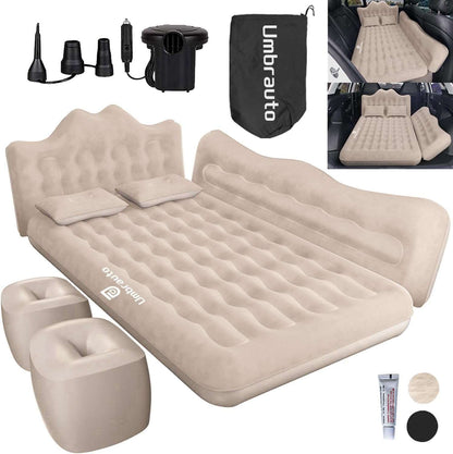 Umbrauto car backseat air mattress beige with pump, carrying bag and two pillows on Tampa Home & Garden Store