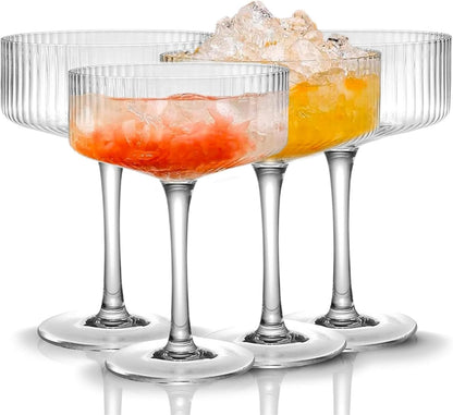 the Set Of Ribbed Coupe Glasses and Bar Drinkware