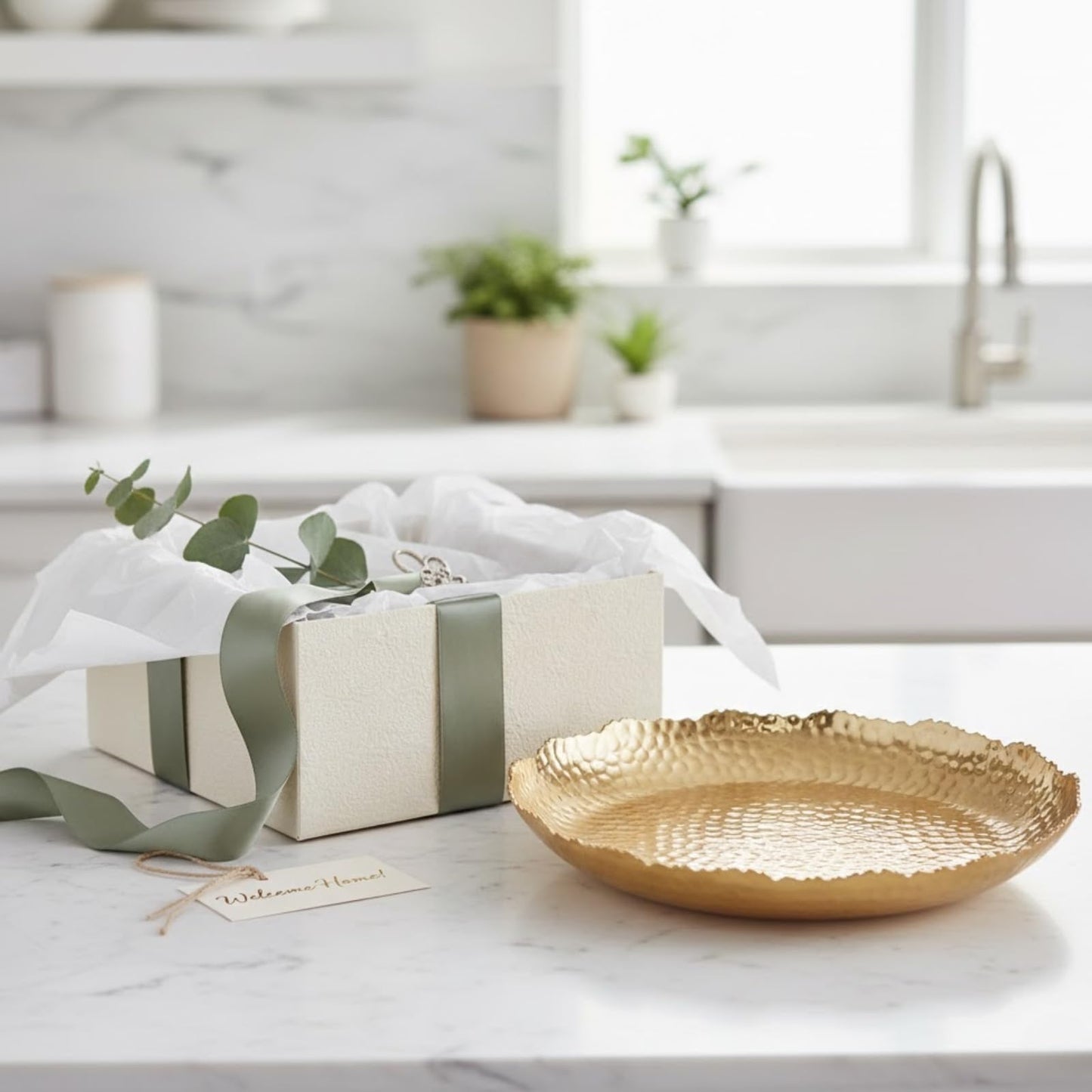 Gold Hammered Aluminum Bowl and Home Centerpiece