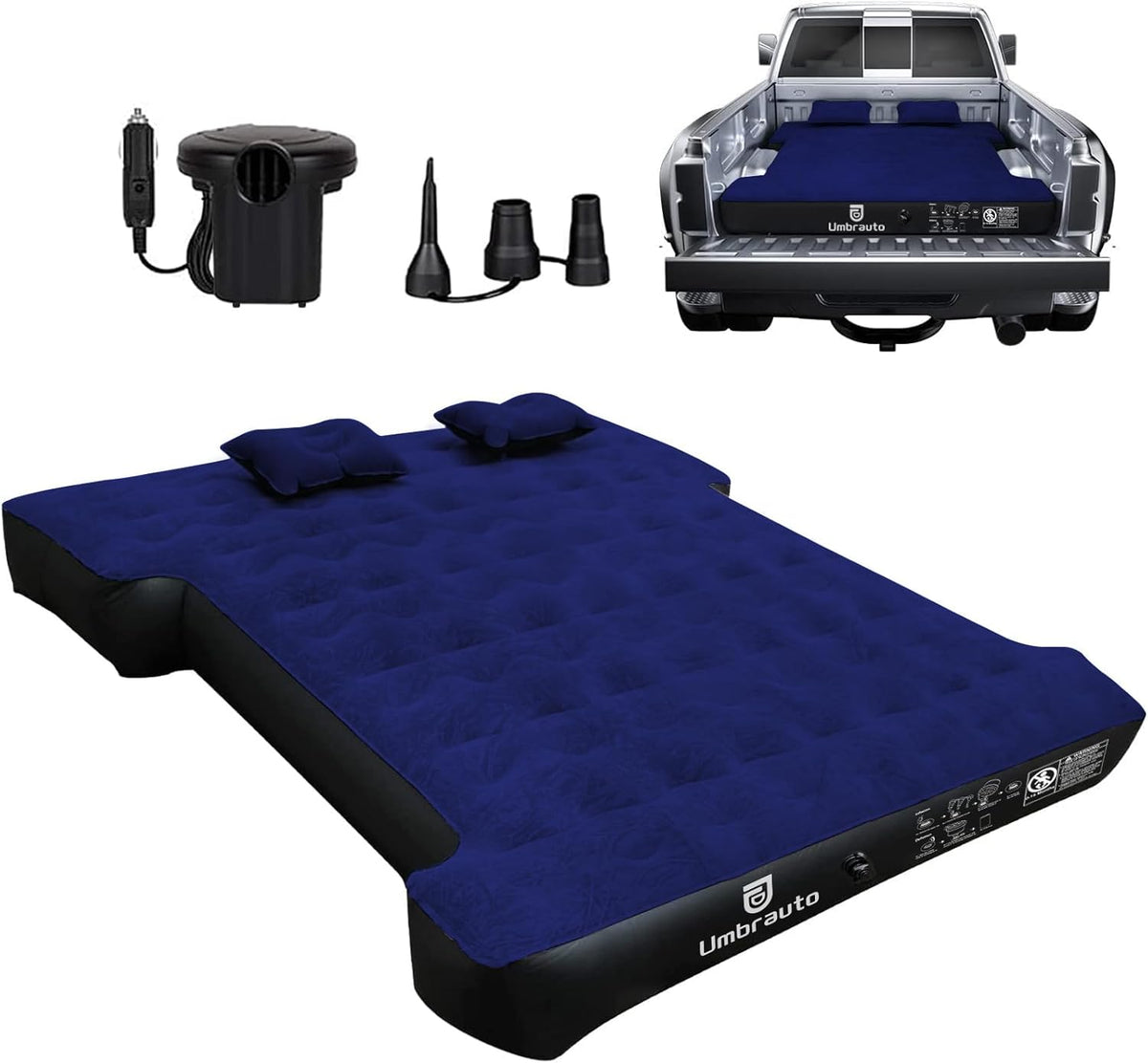 Umbrauto blue truck bed air mattress with pump kit and pillows for 5.5-6.5 ft Dodge pickup beds on Tampa Home & Garden Store