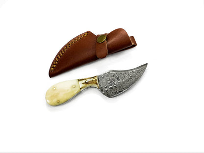 TD-043 Titan International K Damascus knife with ivory handle and brown leather sheath on Tampa Home & Garden Store