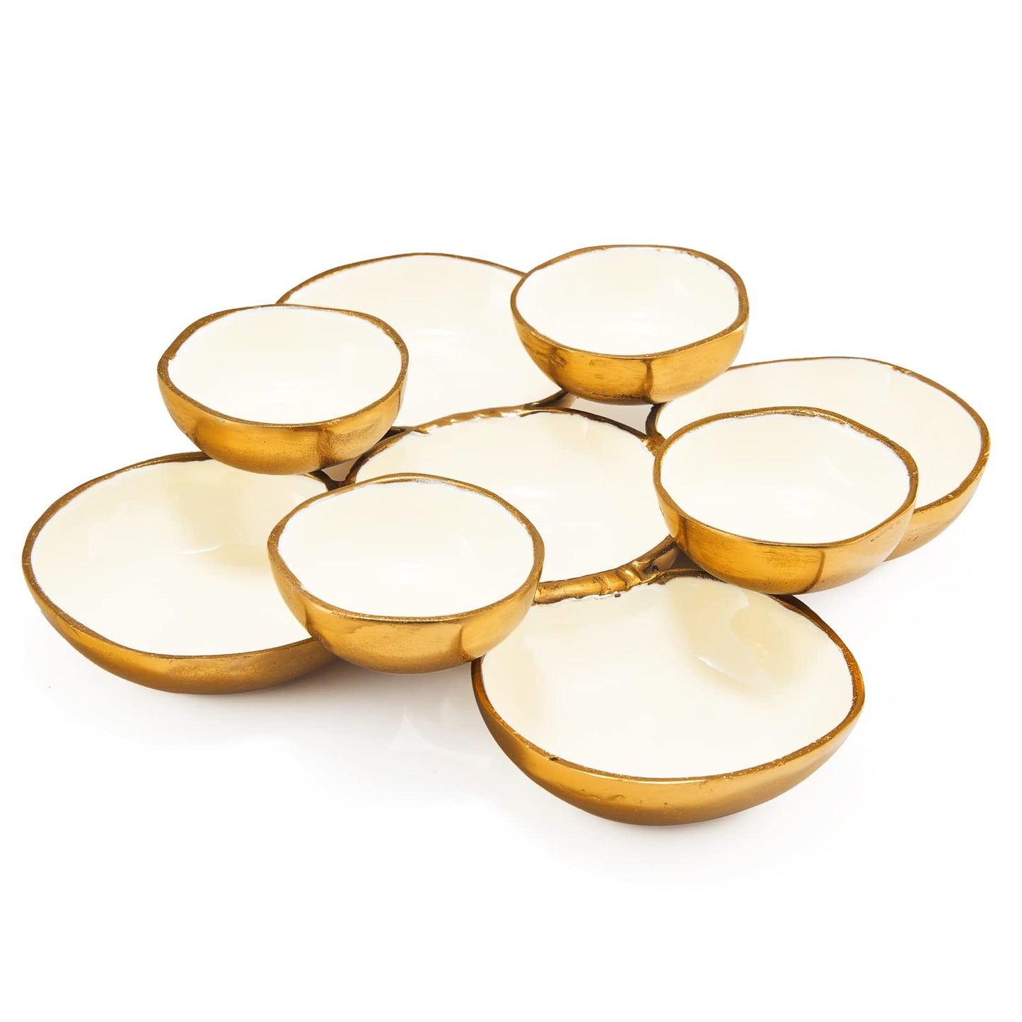Cluster of Nine Gold and White Serving Bowls