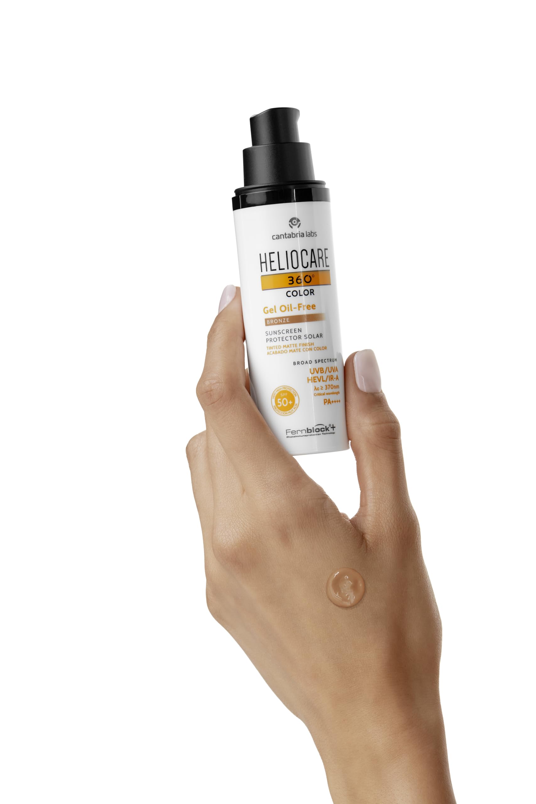 Heliocare 360 Gel Oil-Free Bronze SPF 50 sunscreen bottle held in hand by Beauty Care Bag on Tampa Home & Garden Store