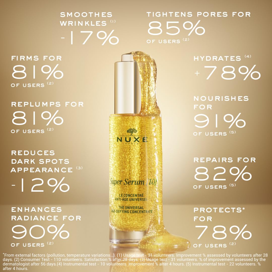 Nuxe Super Serum 10 anti-aging face serum bottle with gold glitter liquid, 30ml NUXE on Tampa Home & Garden Store