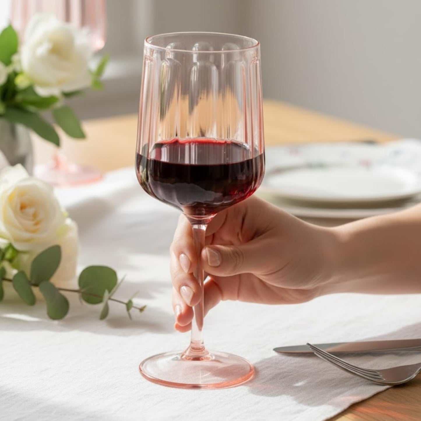 Pink Acrylic Stemmed Goblets Set and Six Glasses