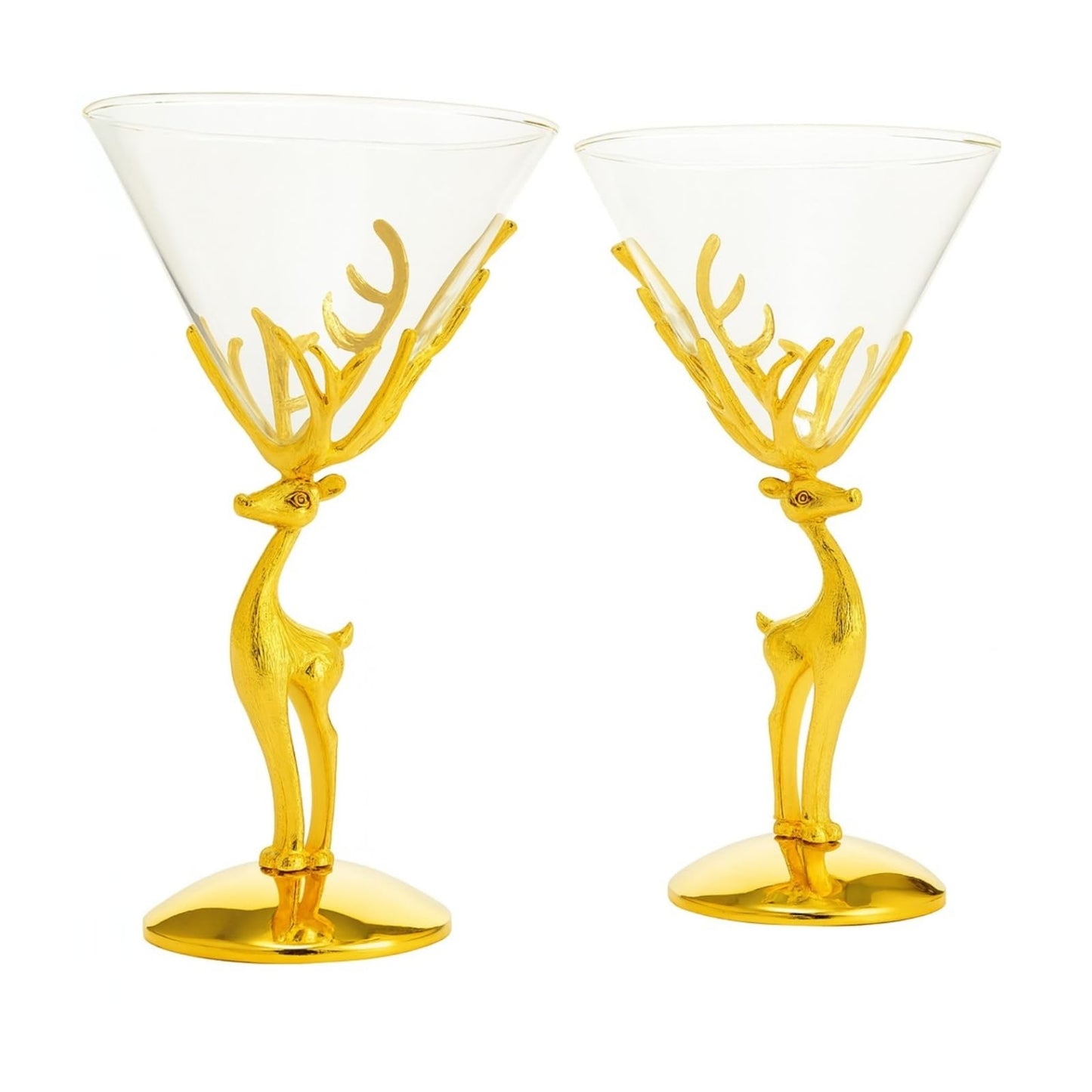 Golden Standing Stag Martini Glass Set of Two