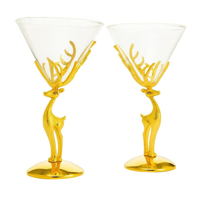 Golden Standing Stag Martini Glass Set of Two